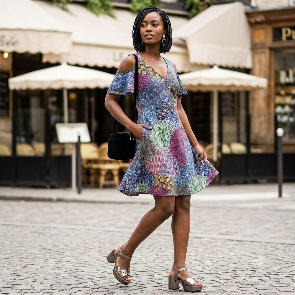 MSK Petite Multicolor Paisley Kaleidoscope Peacock Cold Shoulder Knit‎ Dress PM